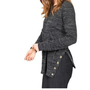 Black Sweater Side Button Detail Lightweight Long Sleeve by Agnes & Dora